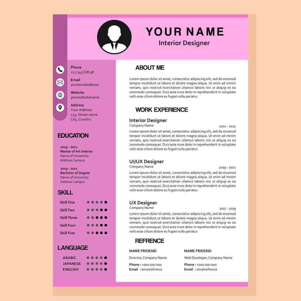 modern curriculum vitae template in vector with purple color