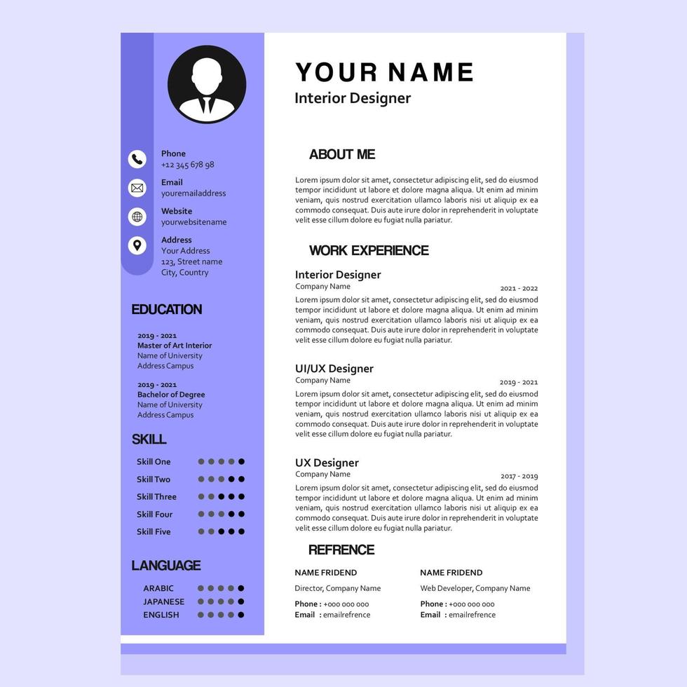 modern curriculum vitae template in vector with blue color