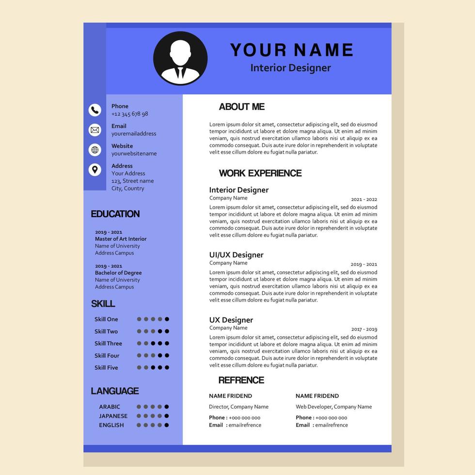 modern curriculum vitae template in vector with blue color