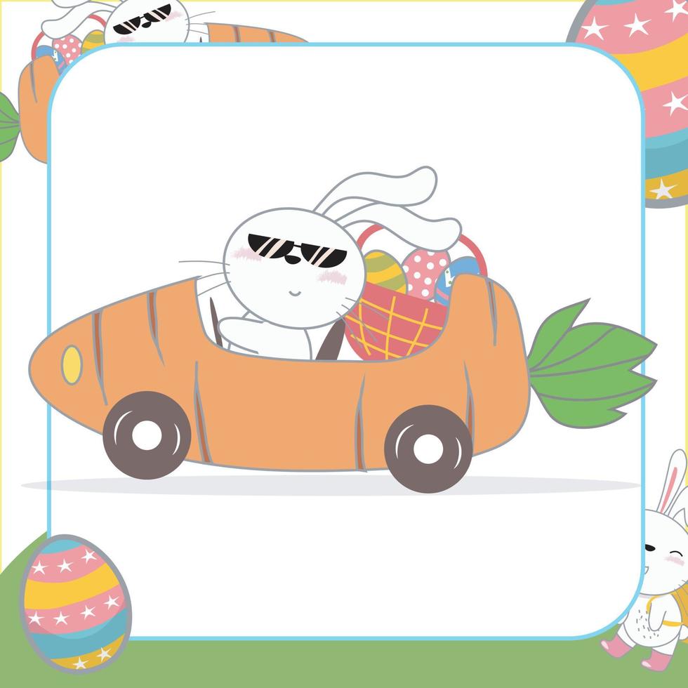 Cute easter bunny flashcard for Children. Ready to print. Printable game card. Educational card for preschool. Vector file.