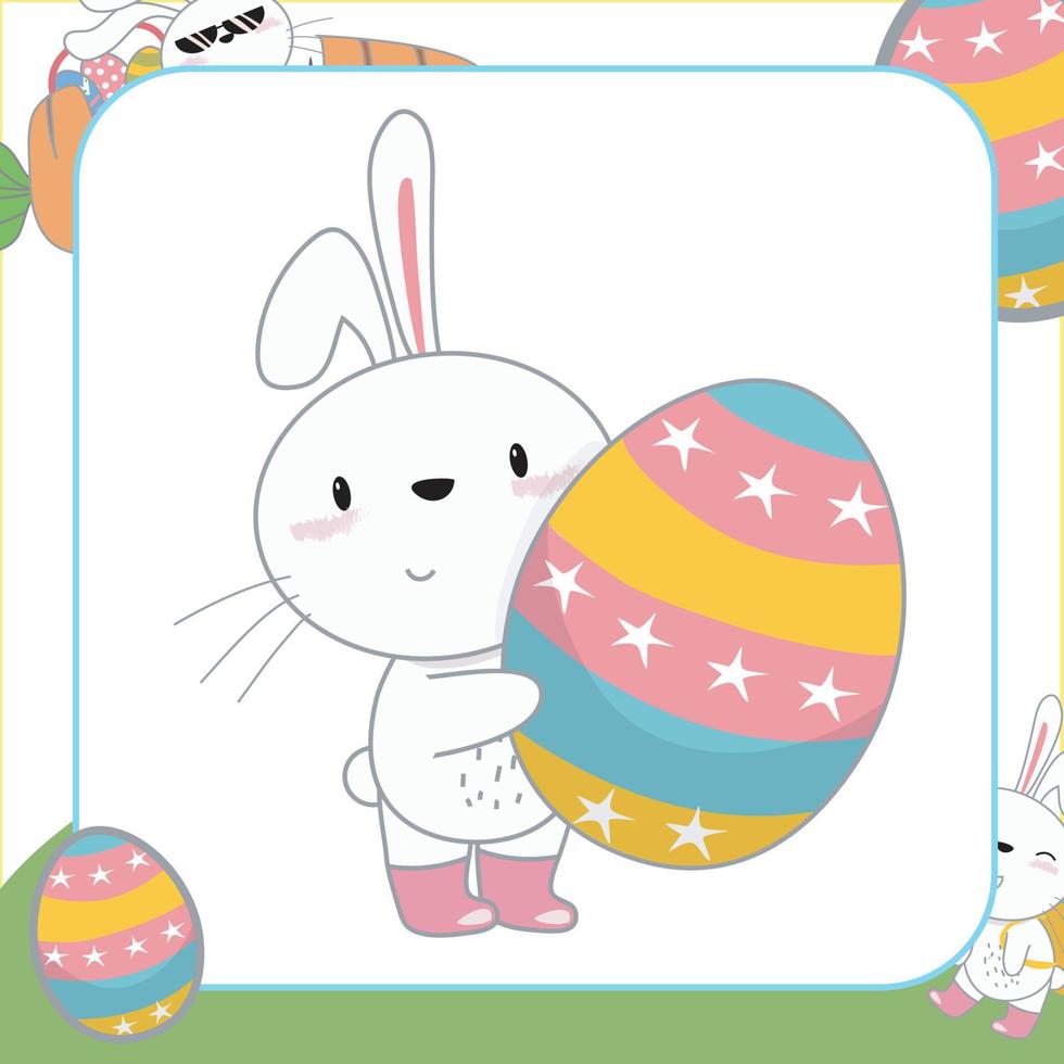 Cute easter bunny flashcard for Children. Ready to print. Printable game card. Educational card for preschool. Vector file.