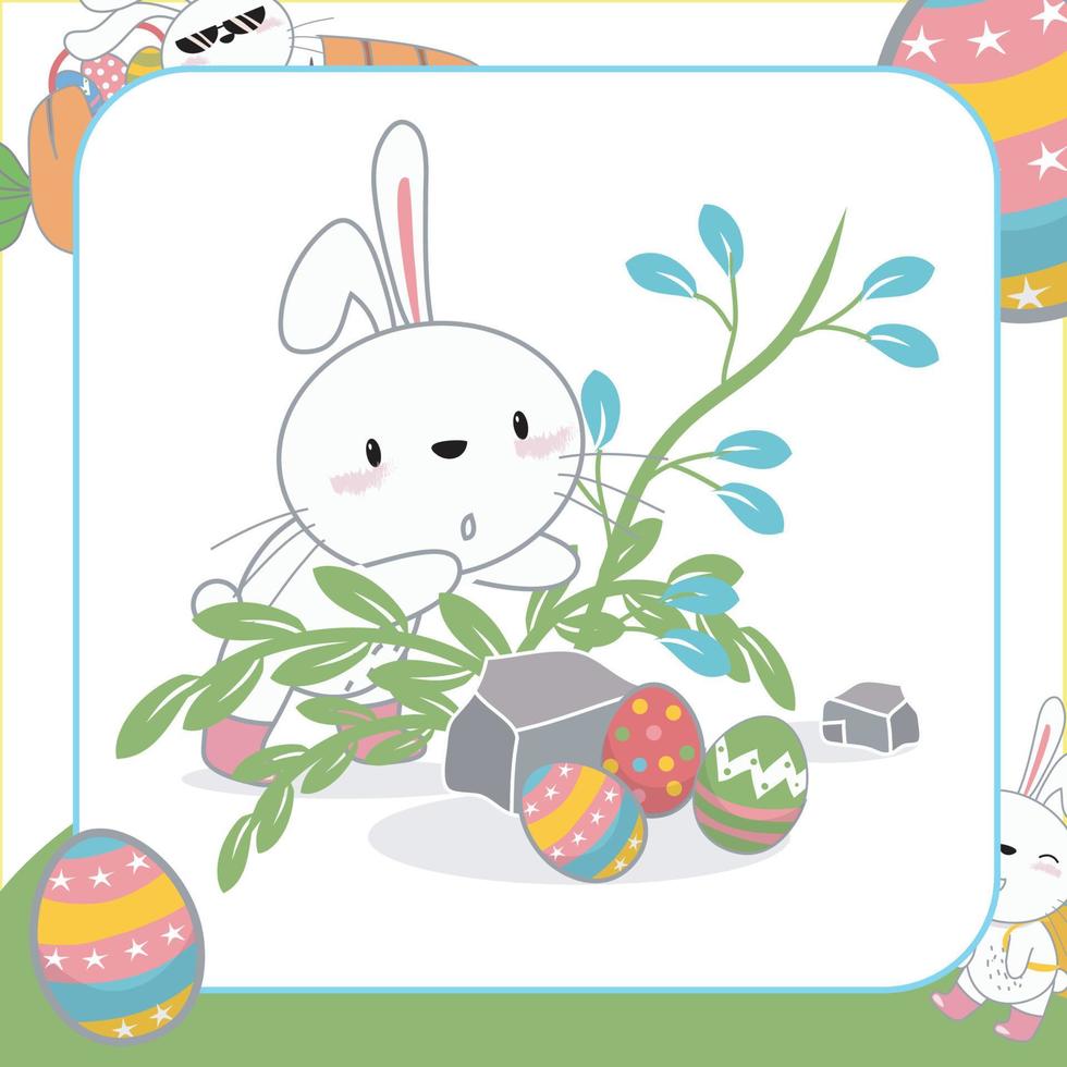 Cute easter bunny flashcard for Children. Ready to print. Printable game card. Educational card for preschool. Vector file.