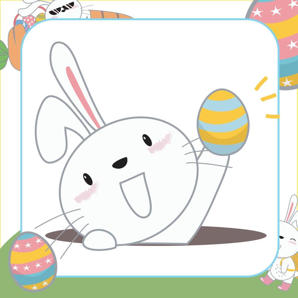 Cute easter bunny flashcard for Children. Ready to print. Printable game card. Educational card for preschool. Vector file.