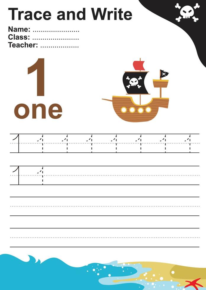 Trace and write number for children. Exercise for children to recognize the number. Educational worksheet for preschool. Vector file.