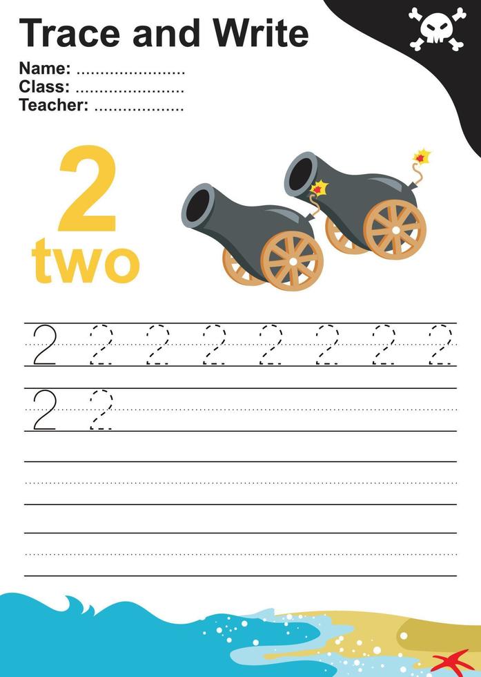 Trace and write number for children. Exercise for children to recognize the number. Educational worksheet for preschool. Vector file.