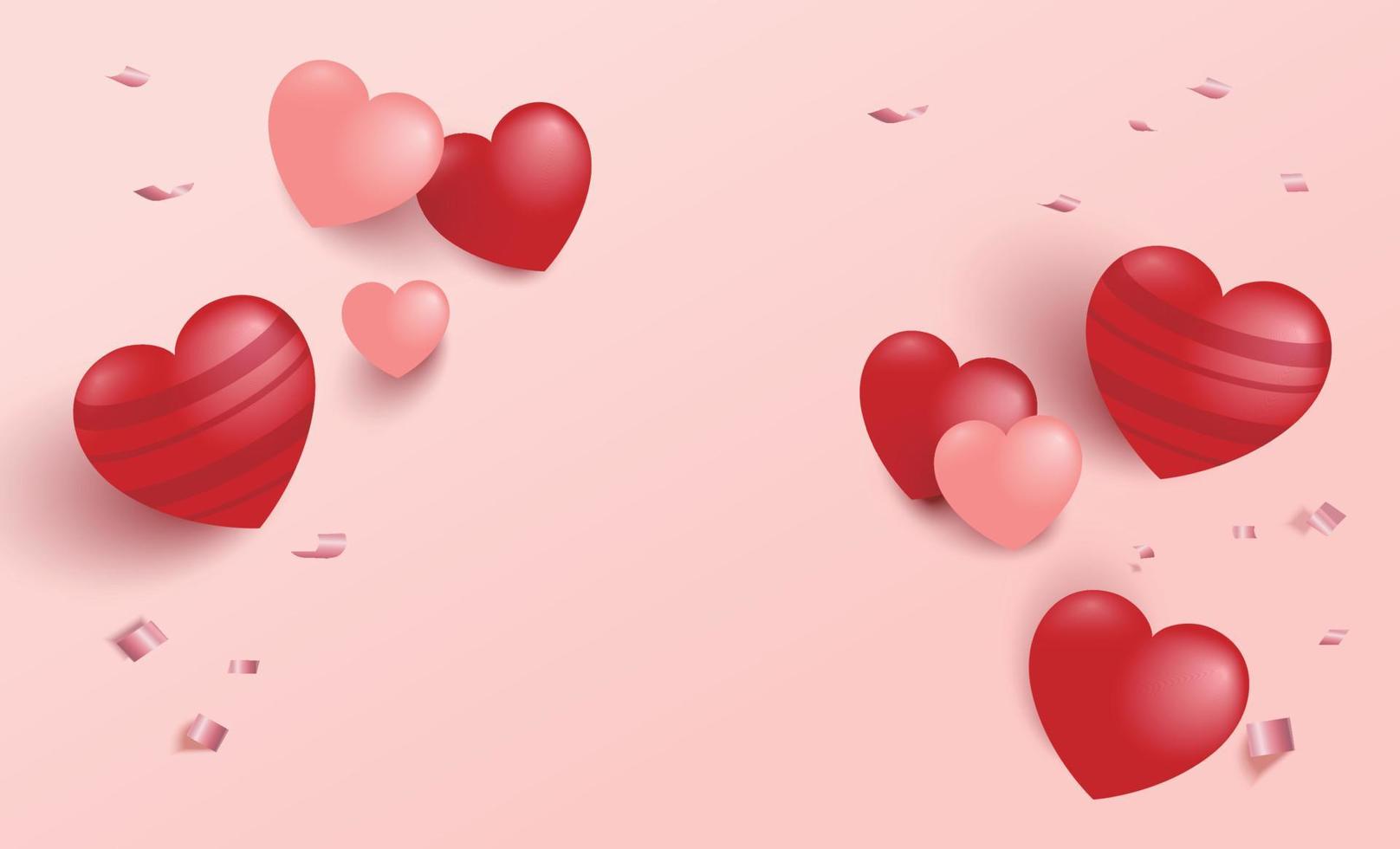 3d red hearts Valentine's day background. Cute love sale banner or greeting card.Suitable for Mother's Day and woman Day and wedding invitation. vector