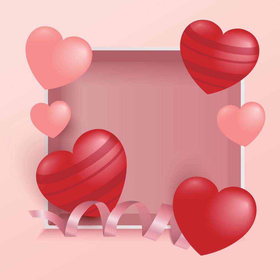 3d red hearts Valentine's day background. Cute love sale banner or greeting card.Suitable for Mother's Day and woman Day and wedding invitation. vector