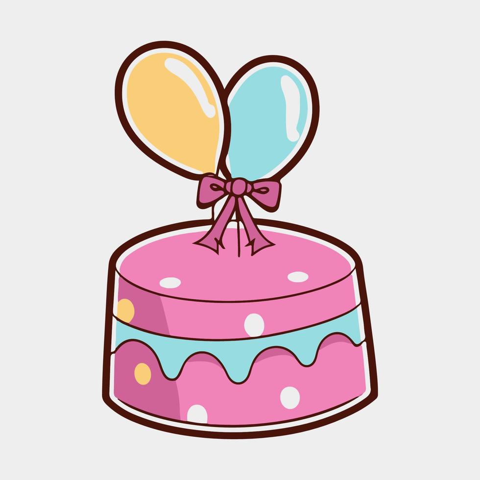 regalo con globos celebración cumpleaños pastel. vector