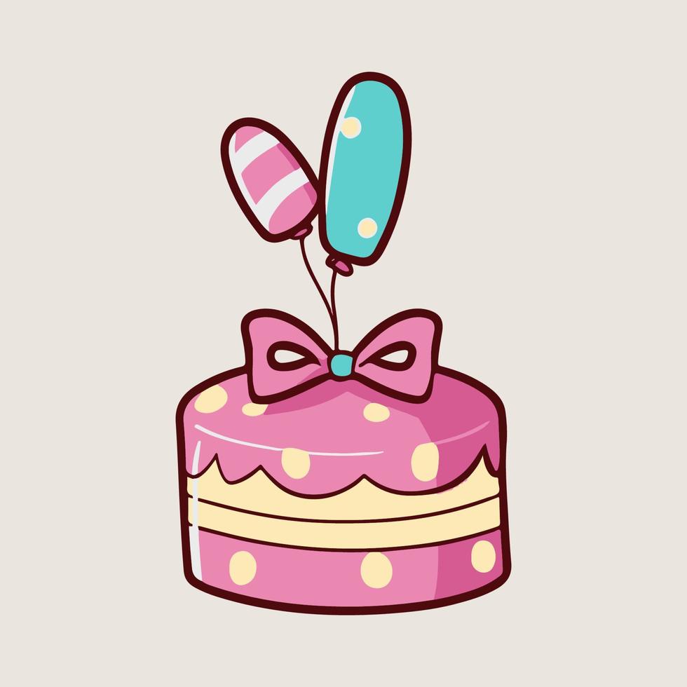 Gift with balloons. Celebratory birthday cake. vector