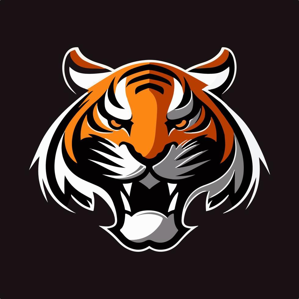 Roaring tiger on a dark background. Flat tiger logo. Tiger tattoo concept. vector