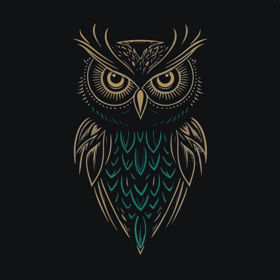 Owl vector illustration on dark background.