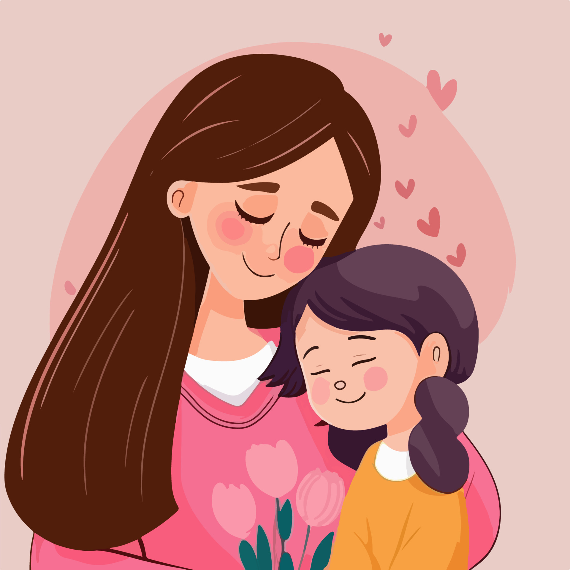 Mother Day Cartoon Illustration Mother Hugging Her Daughter 20146787 Vector Art At Vecteezy 