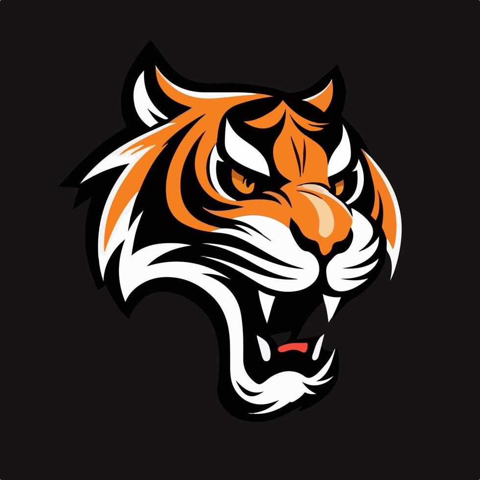 Roaring tiger on a dark background. Flat tiger logo. Tiger tattoo concept. vector