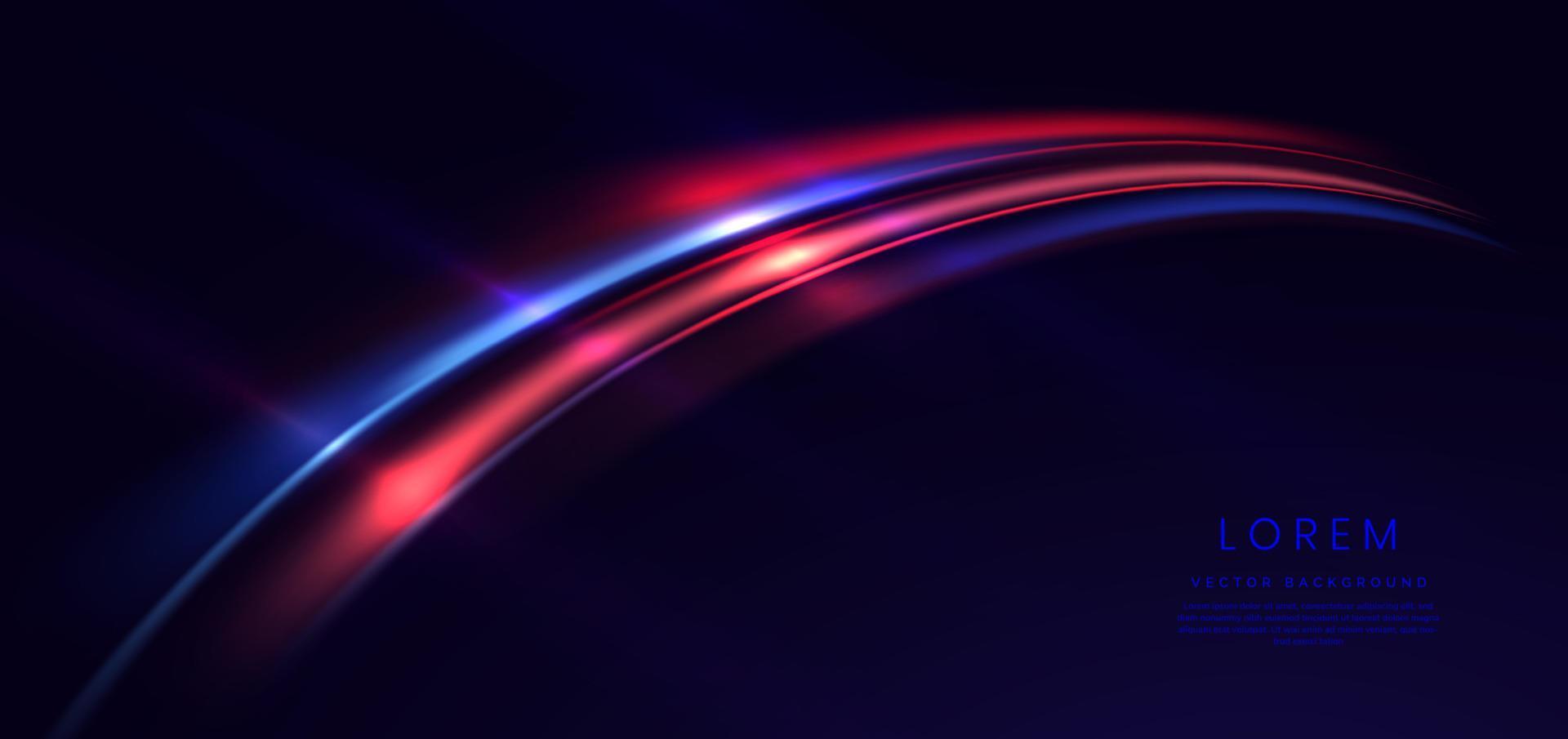 Abstract futuristic neon light curved red and blue on dark blue background. vector