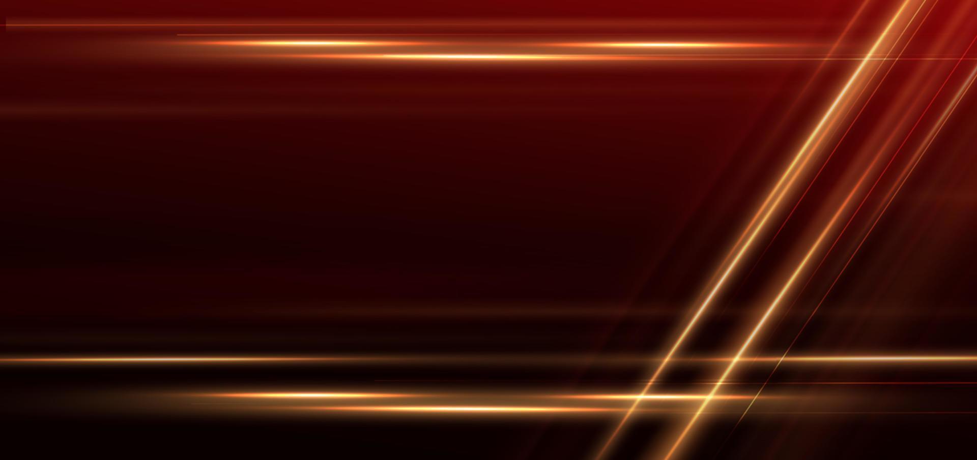 Elegant golden lines glowing with lighting effect sparkle on dark red background. Template premium award design. vector