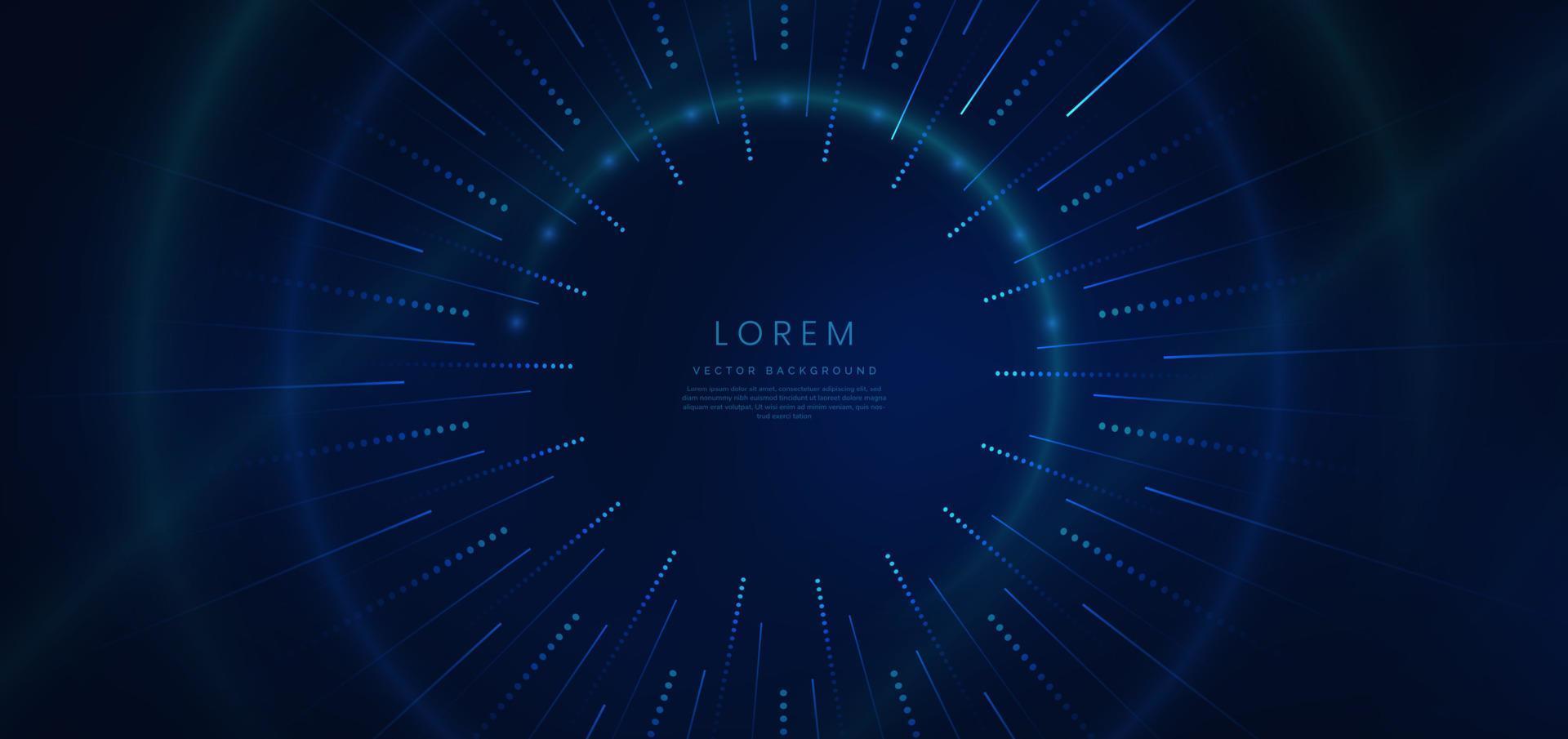 Abstract technology futuristic neon circle glowing blue light dot lines on dark blue background. vector