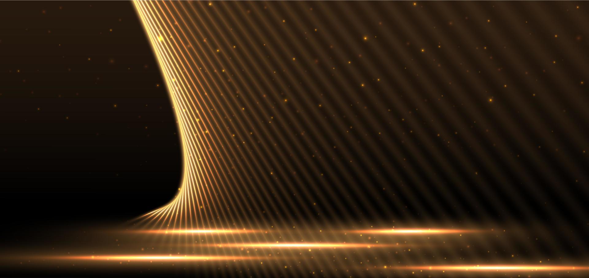 Elegant golden glowing scence with lighting effect sparkle on black background. Template premium award design. vector