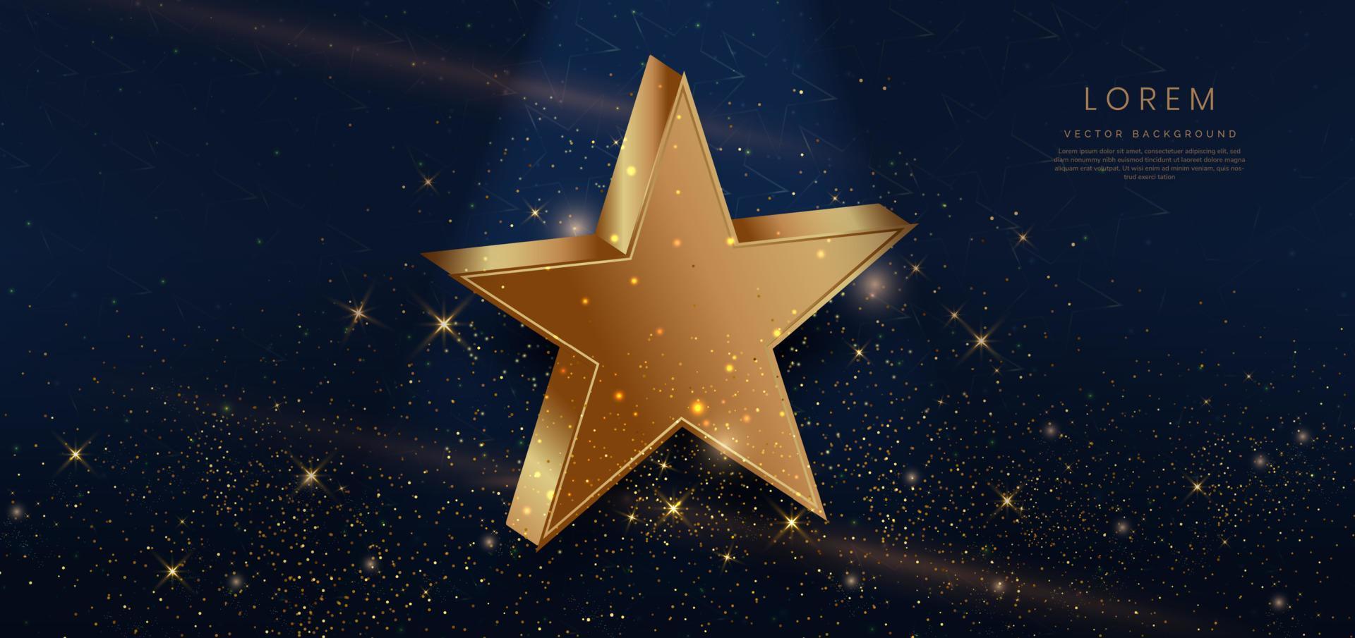 3D golden star with golden on dark blue background with lighting effect and sparkle. Template luxury premium award design. vector