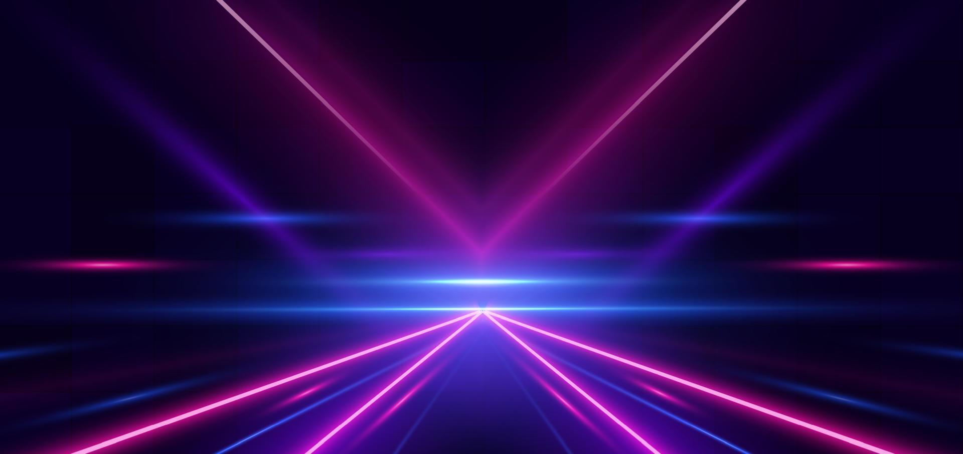 resumen tecnología futurista brillante neón azul y rosado ligero líneas con velocidad movimiento hacia adelante oscuro azul antecedentes. vector