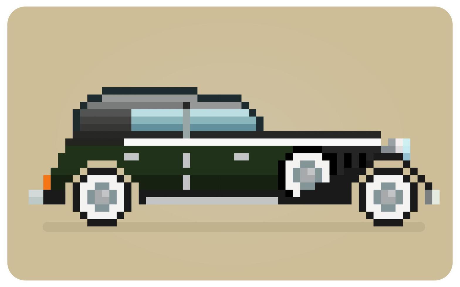 8 bit pixel classic cars. Vector illustration of vintage car cross stitch pattern.