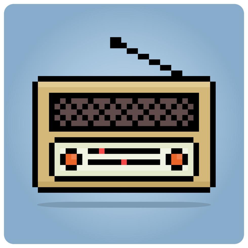 8 bit pixel Vintage radio. classic radio pixel for game asset and web icon in vector illustration.