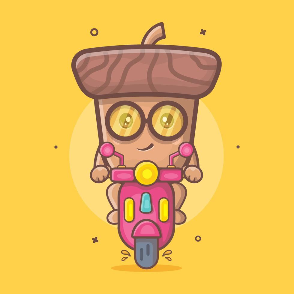 cute acorn character mascot riding scooter motorcycle isolated cartoon in flat style design vector