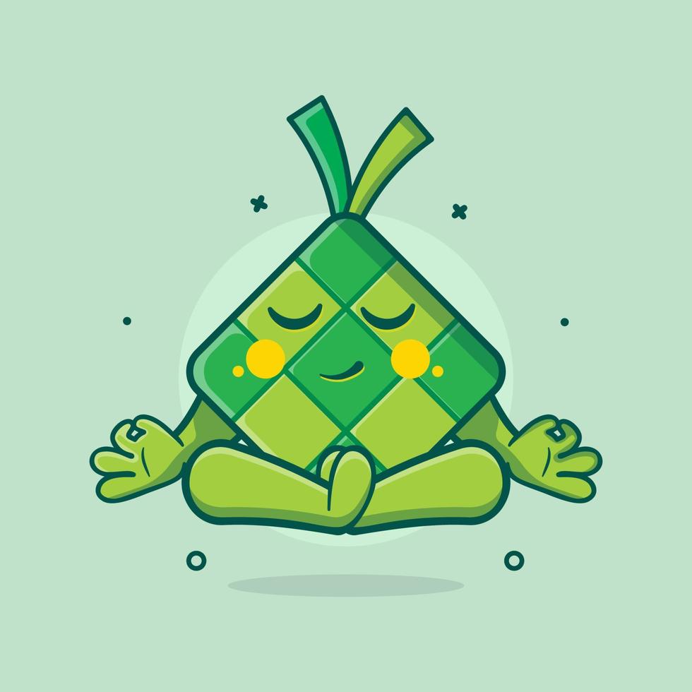 calm ketupat food character mascot with yoga meditation pose isolated cartoon in flat style design vector