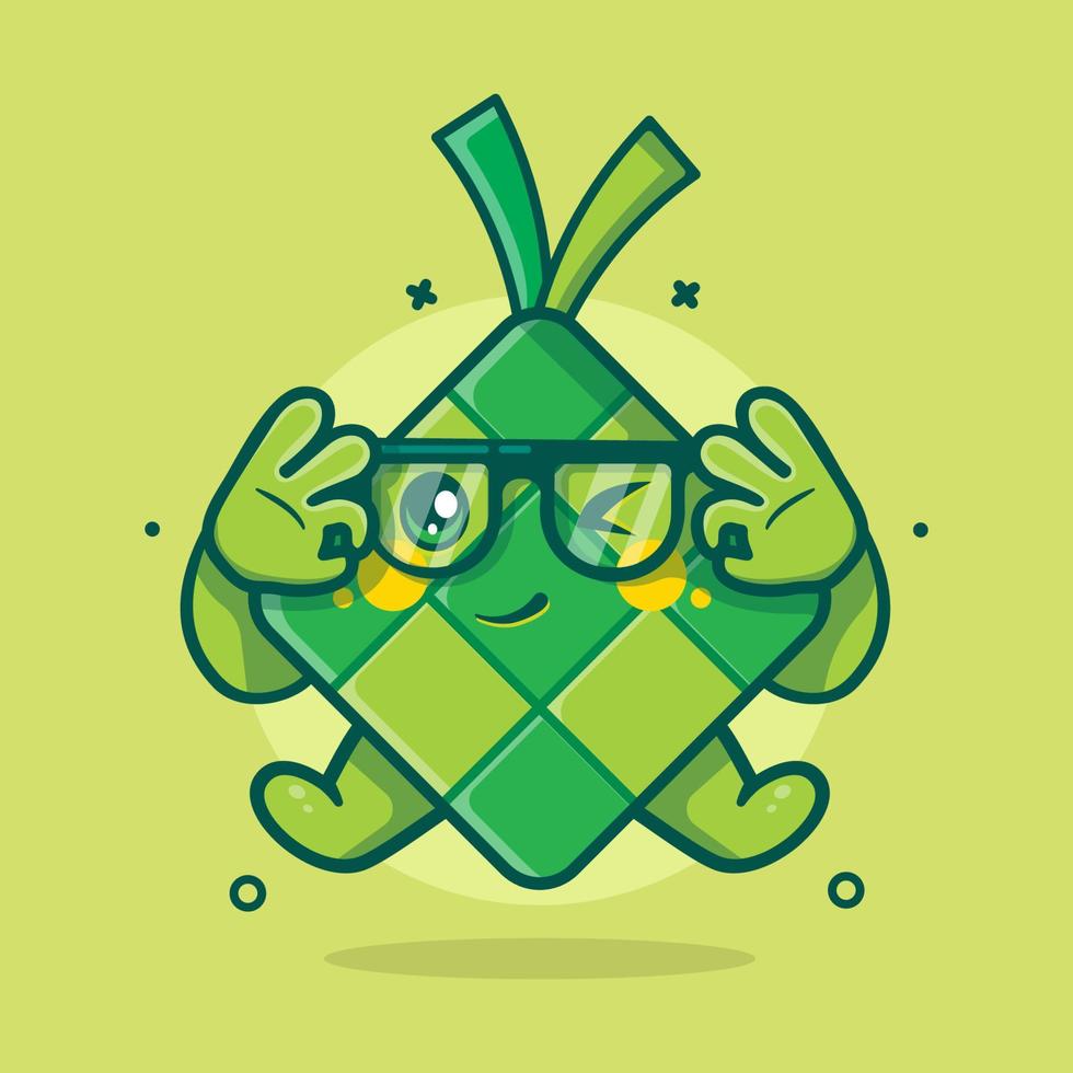 gracioso ketupat comida personaje mascota con Okay firmar mano gesto aislado dibujos animados en plano estilo diseño vector