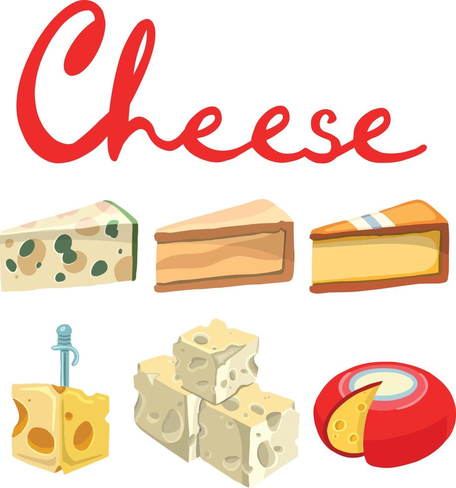 conjunto queso símbolo en dibujos animados estilo. para restaurante menús y sitios web vector ilustración