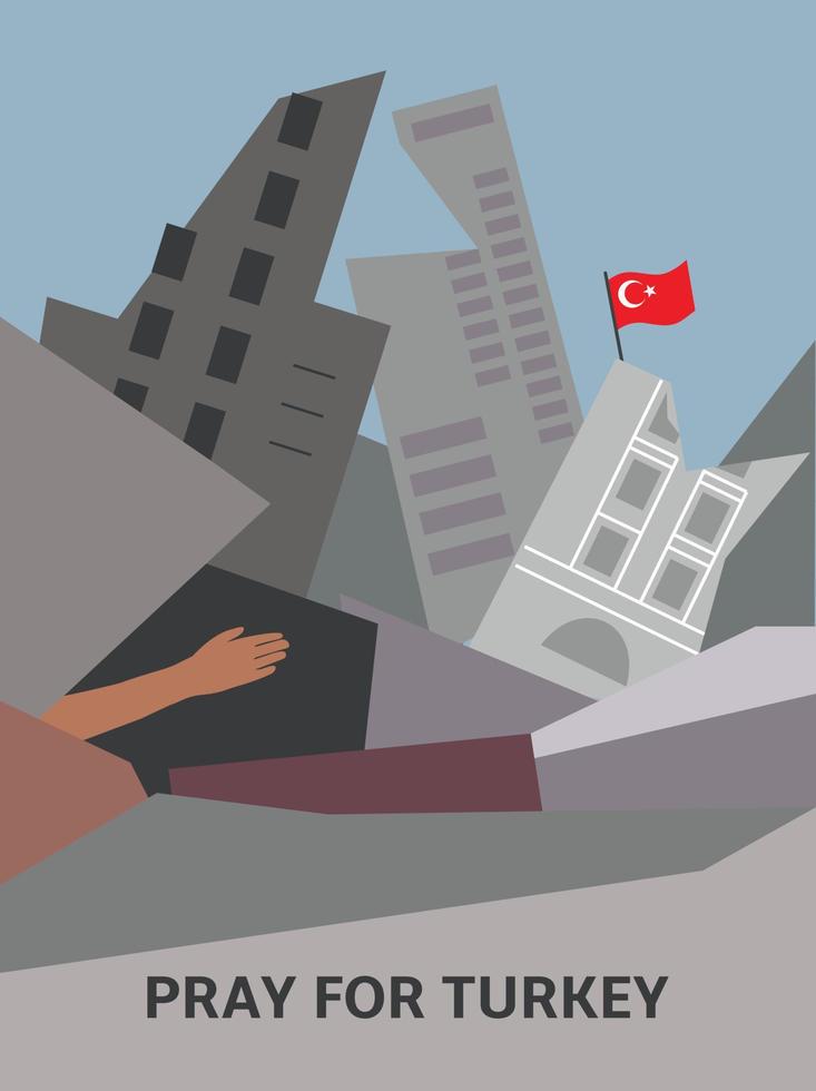 Earthquake epicenter in Syria. Pray for Syria. Cracks. Destructive earthquake. Explosion, destroyed balcony, Syria flag. Natural disaster, earthquake and destruction of houses. Vector illustration