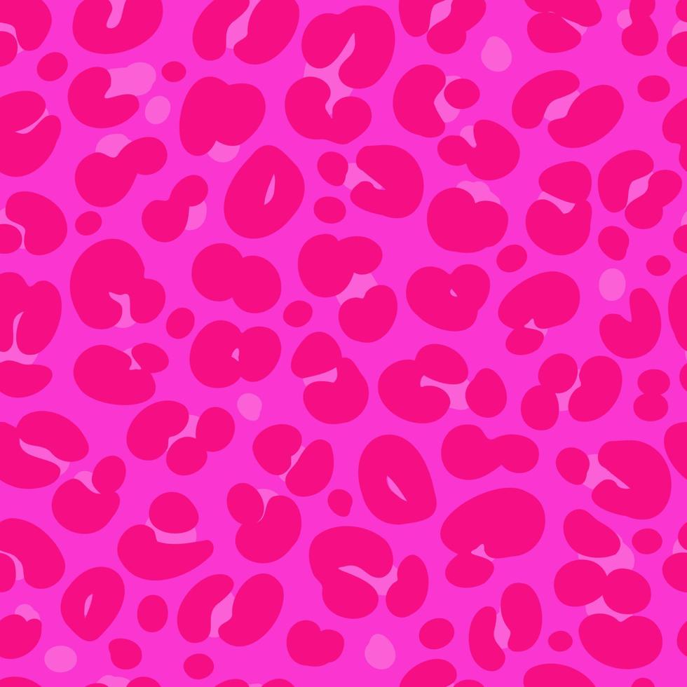 Leopard print seamless pattern. Neon cheetah skin 80 90s design. Bright pink spots background. Vector