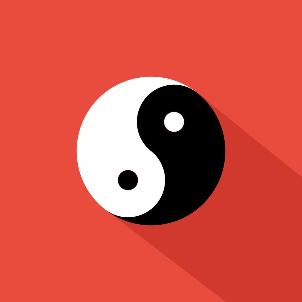 Black and white yin yang circle logo icon on a red background. Yin-yang symbol of harmony and balance vector template.