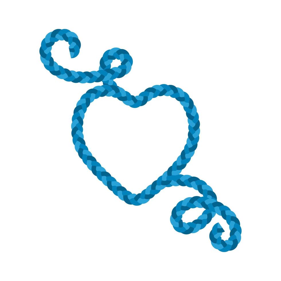 Realistic blue braided heart rope vector template