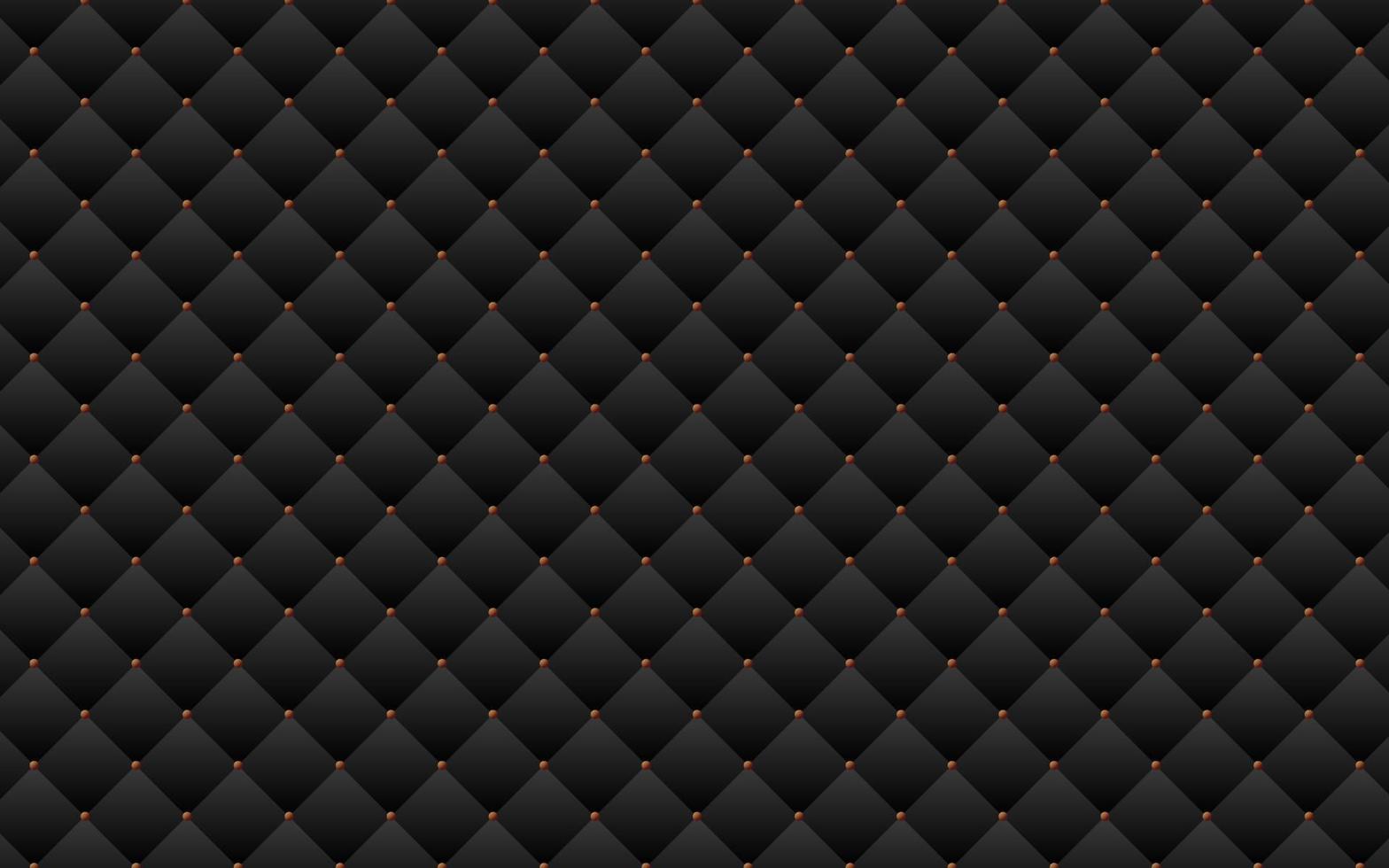 Black luxury upholstery leather texture vector background. Dark quilted padded square seamless pattern.
