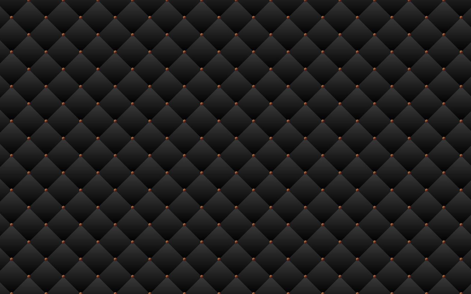 Black luxury upholstery leather texture vector background. Dark quilted padded square seamless pattern.