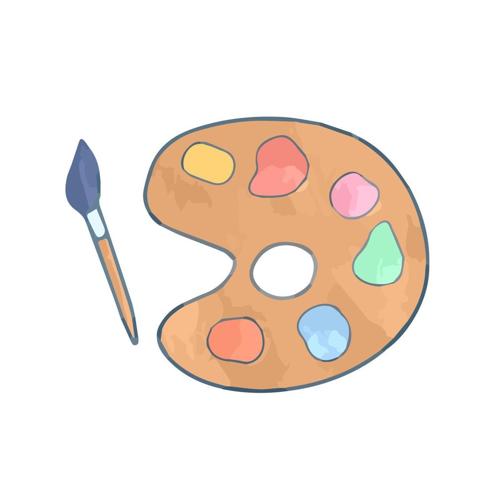 Hand drawn cute isolated palette with and colorful paint pigments and brush vector