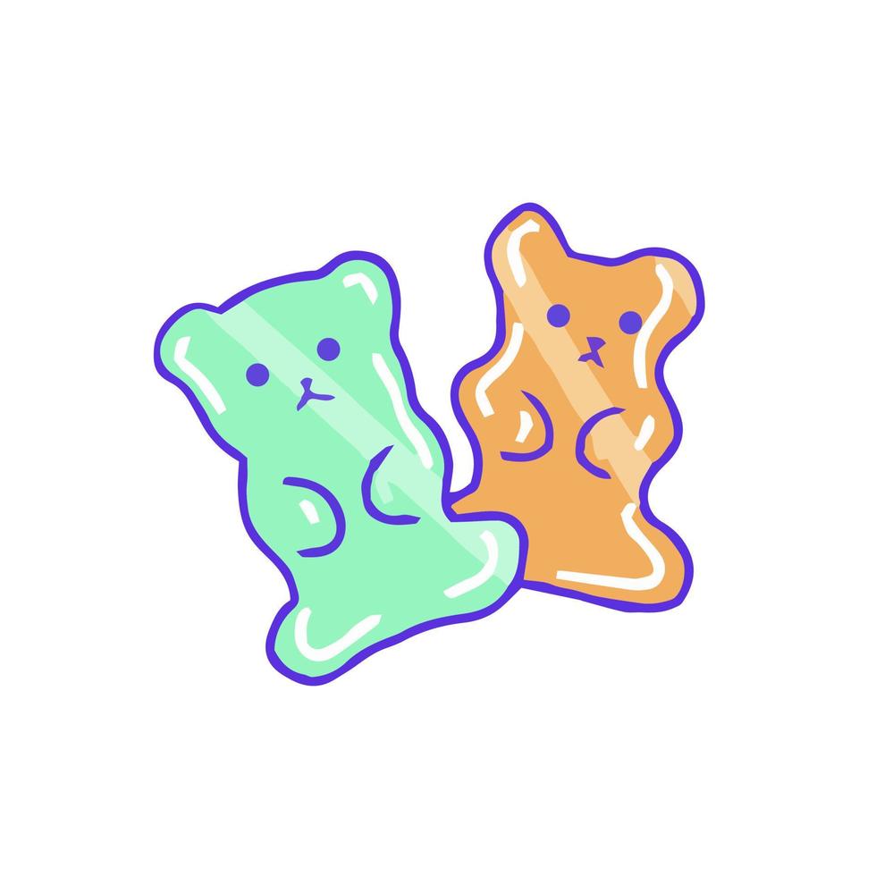 Hand drawn aesthetic cute green and orange gummy bears vector