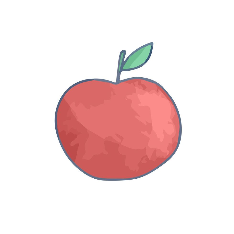 Hand drawn cute isolated  red apple with one leaf vector
