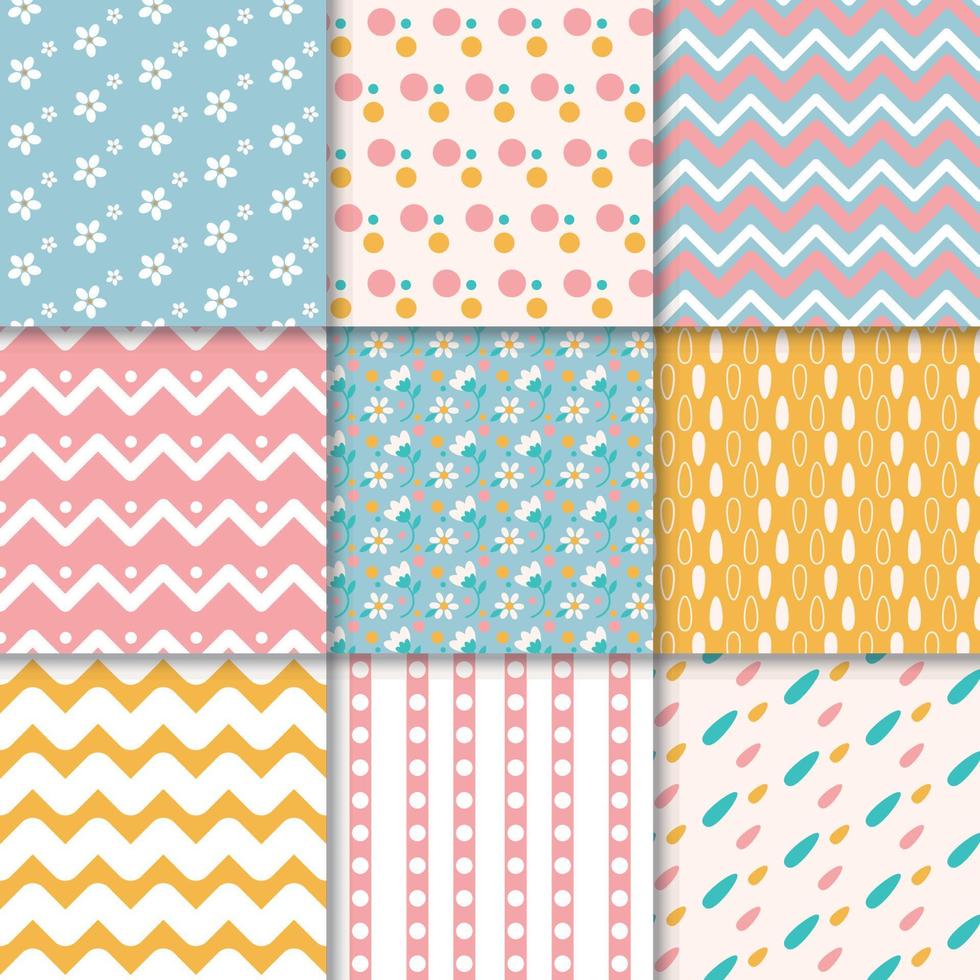 Collection of seamless simple pattern lines in pastel spring colors vector