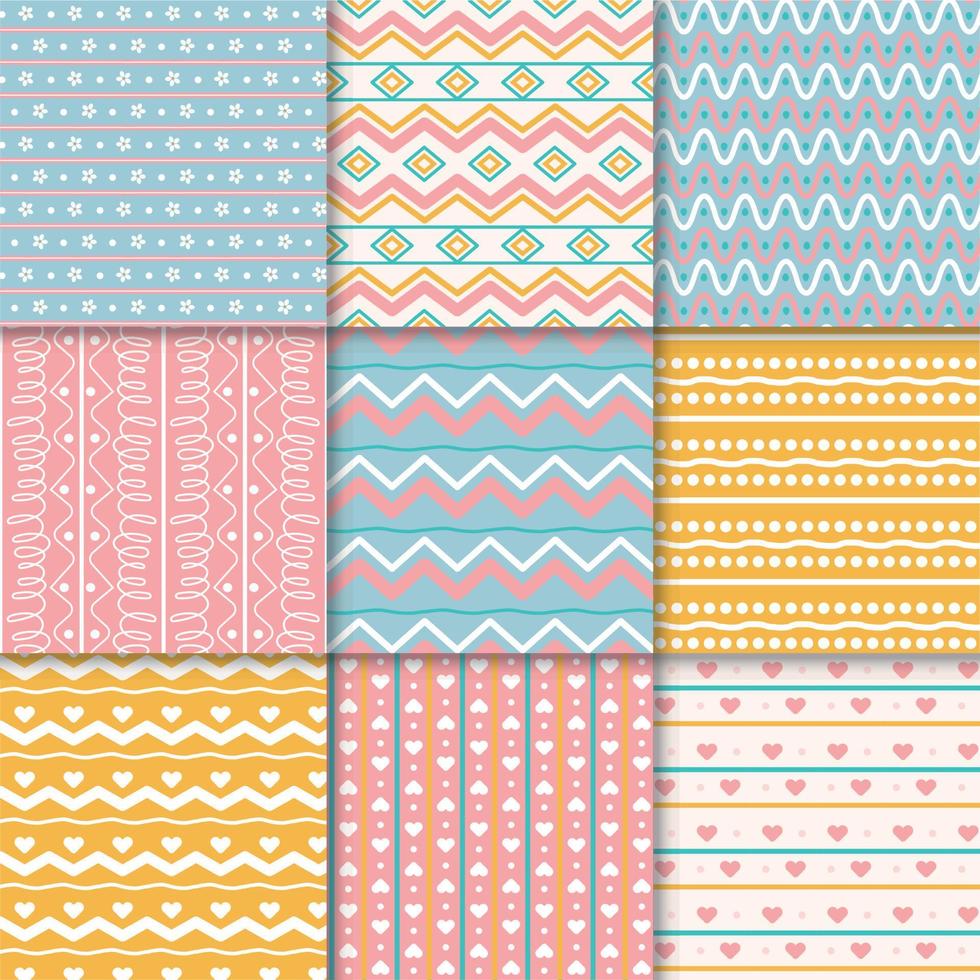 Collection of seamless simple pattern lines in pastel spring colors vector