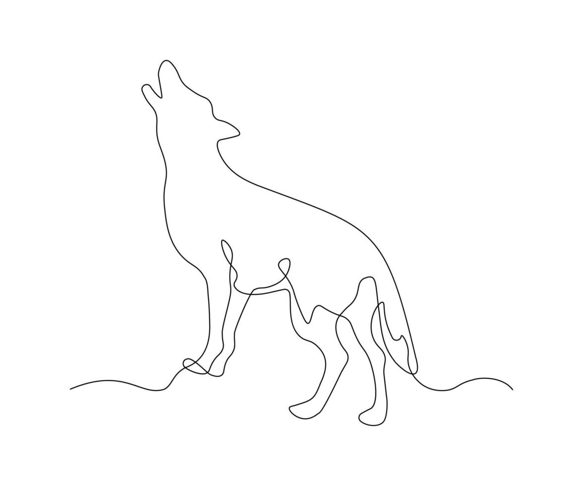 abstract howling wolf, hand-drawn, continuous mono line, single line art, contour drawing vector