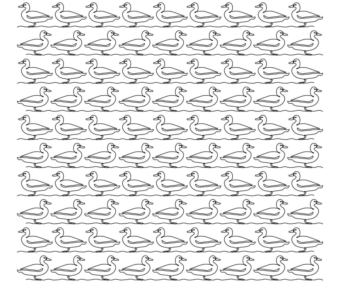 black and white pattern of ducks drawn in a continuous single line vector
