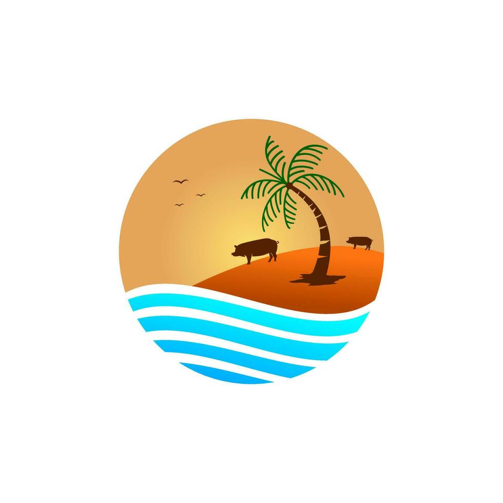 vector ilustración de un playa y un cerdo