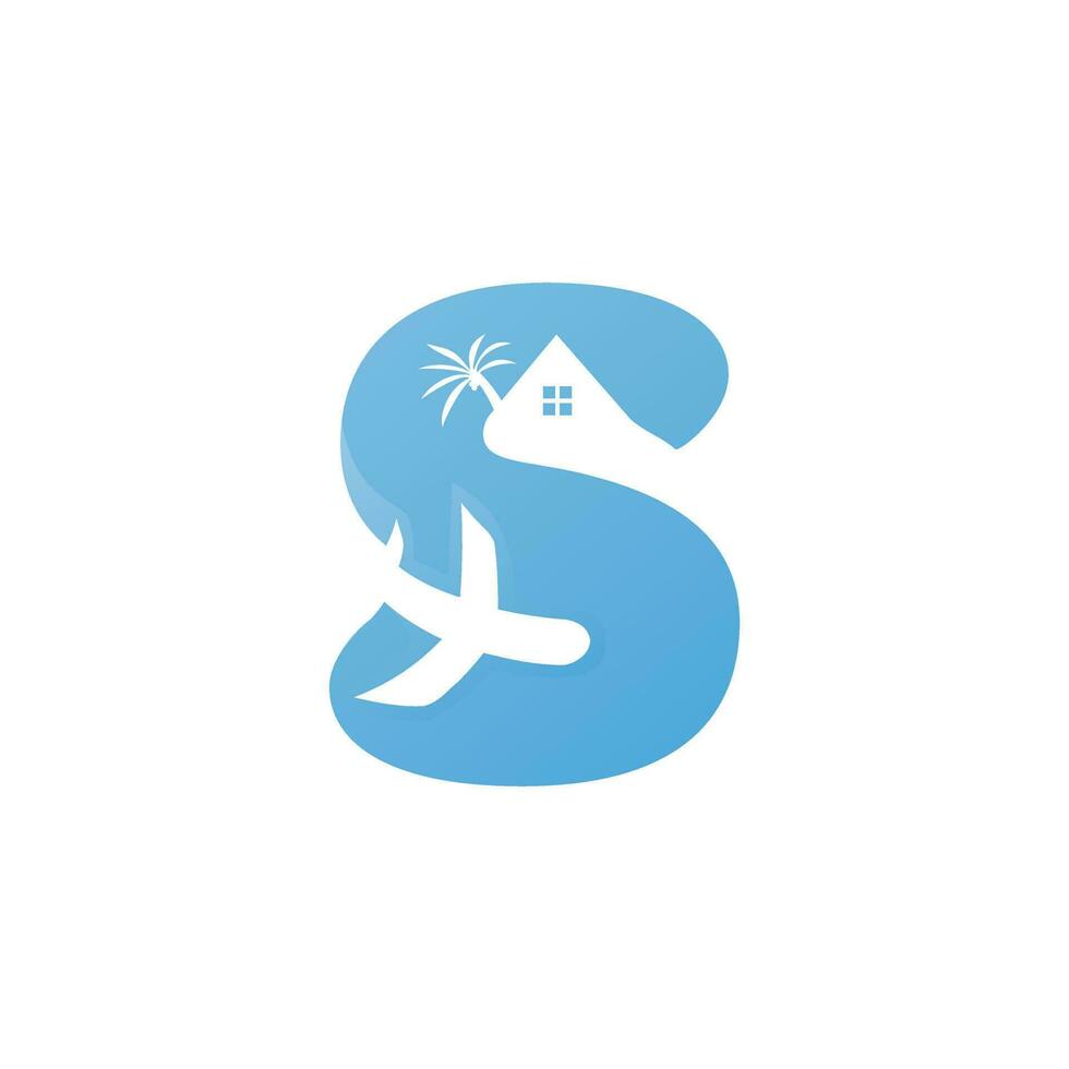 vector logo illustration of letter S aeroplane and villa