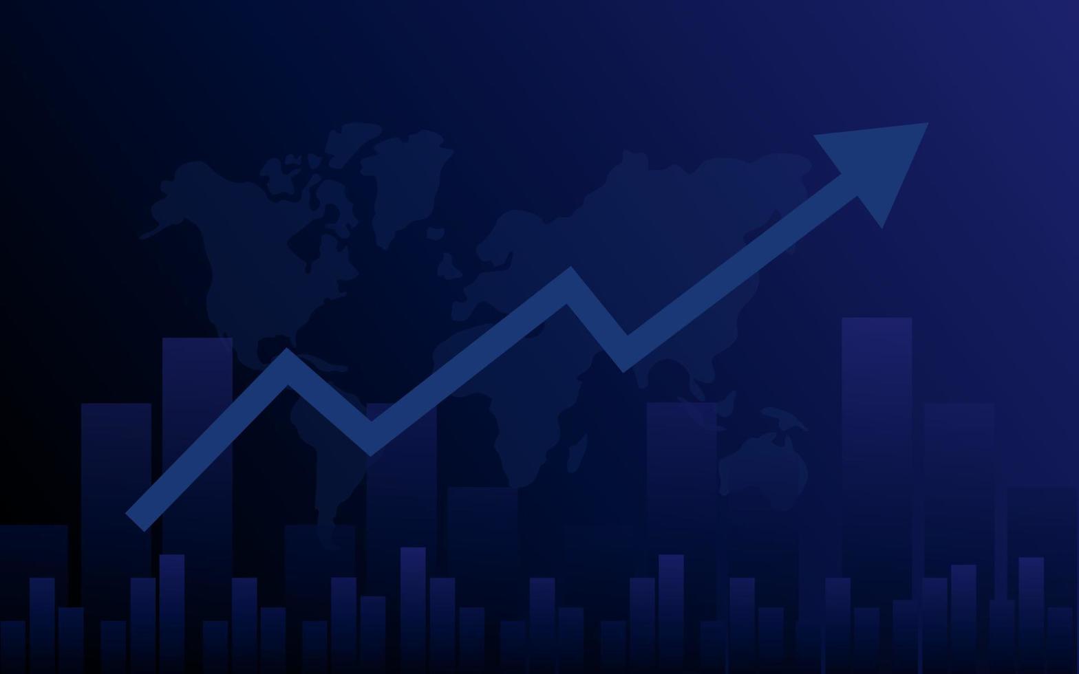 Graph chart with moving up arrow stock market financial investment diagram on blue background vector