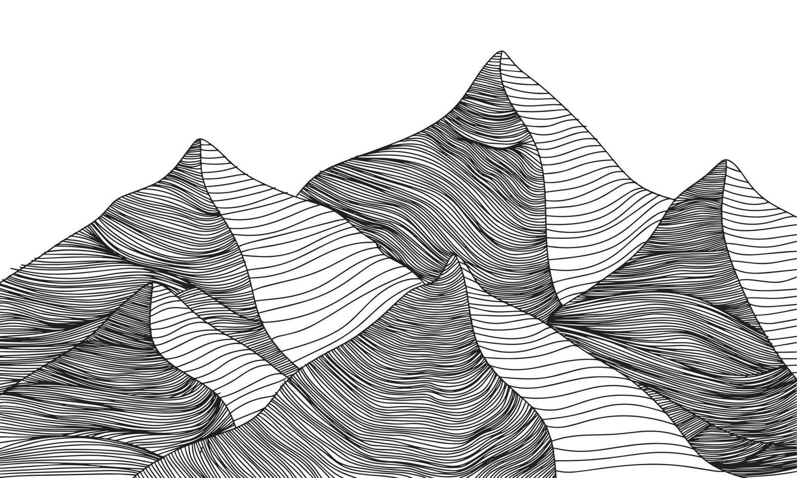 Hand draw line mountain. Abstract landscape. Vector illustraiton. Outline.