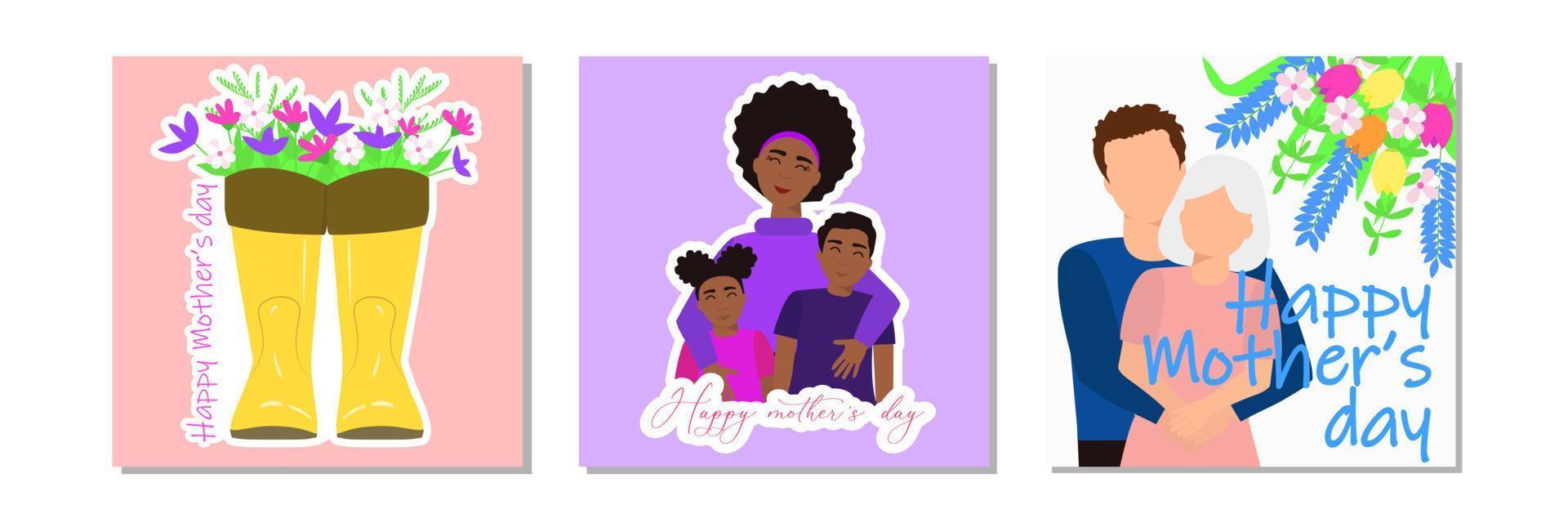 Cards for Mother's Day with people. Vector illustraiton. Happy Mother's Day.