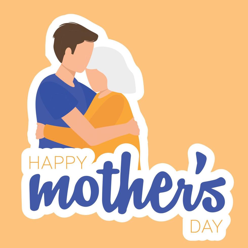 Square banner for Mother's Day.  Son with his mother. Hugging. Vector illustration.