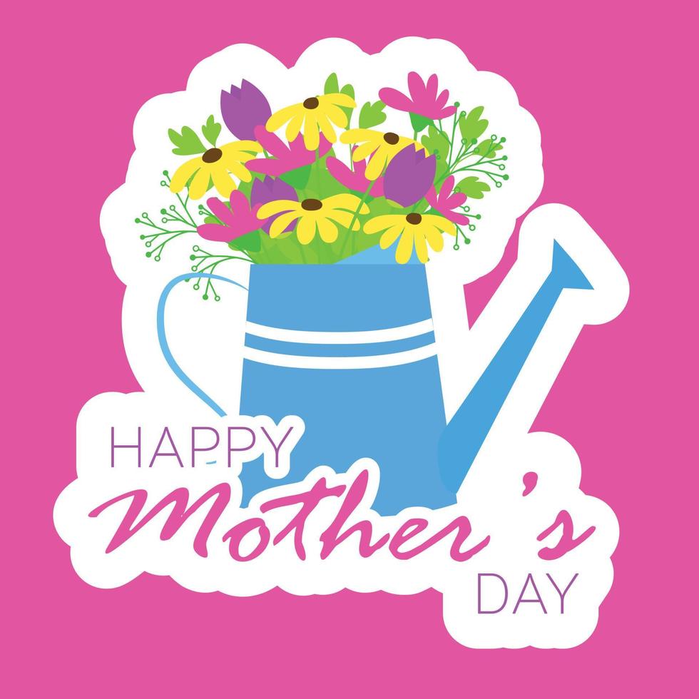 Happy Mother's Day. Card or banner as gritting card for holiday. Water can with bouquet of flowers. Vector illustration.
