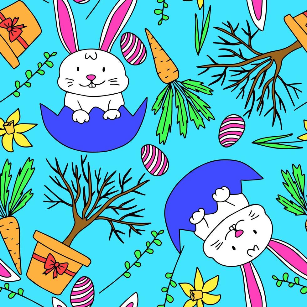 Easter pattern with bunny. Seamless pattern for happy Easter holiday. Vector illustration.